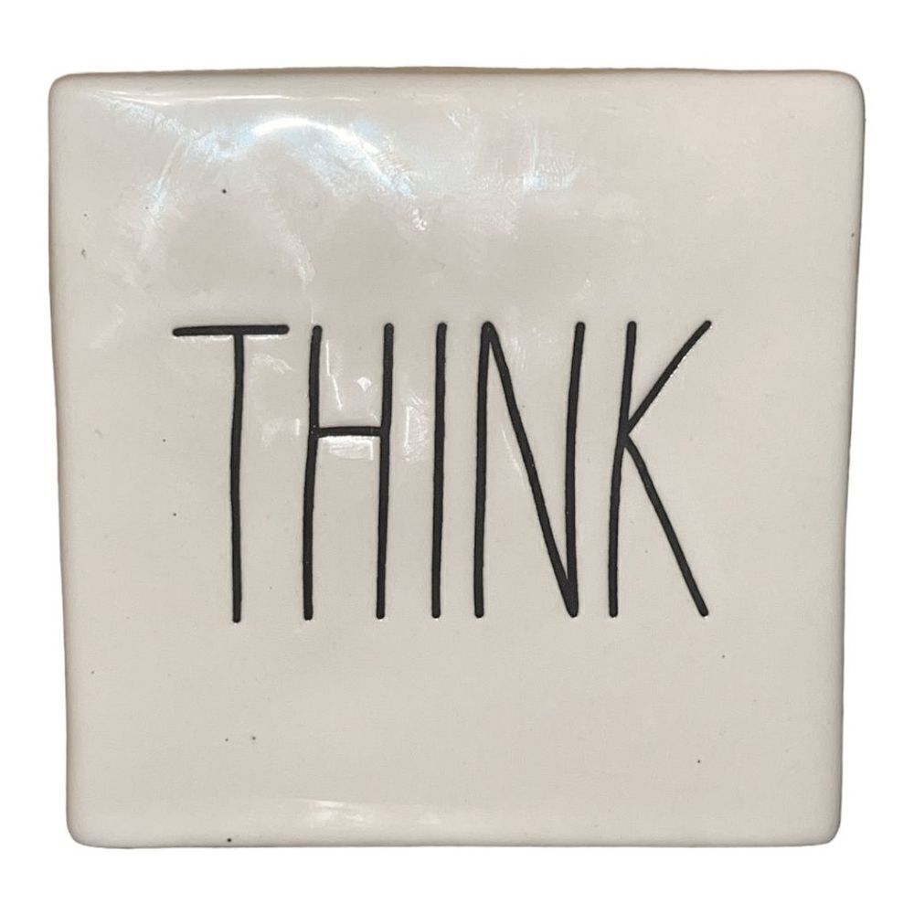 Rae Dunn Ceramic Tile "4x4" Think on One Side, Evolve on The Other Side, Inspira